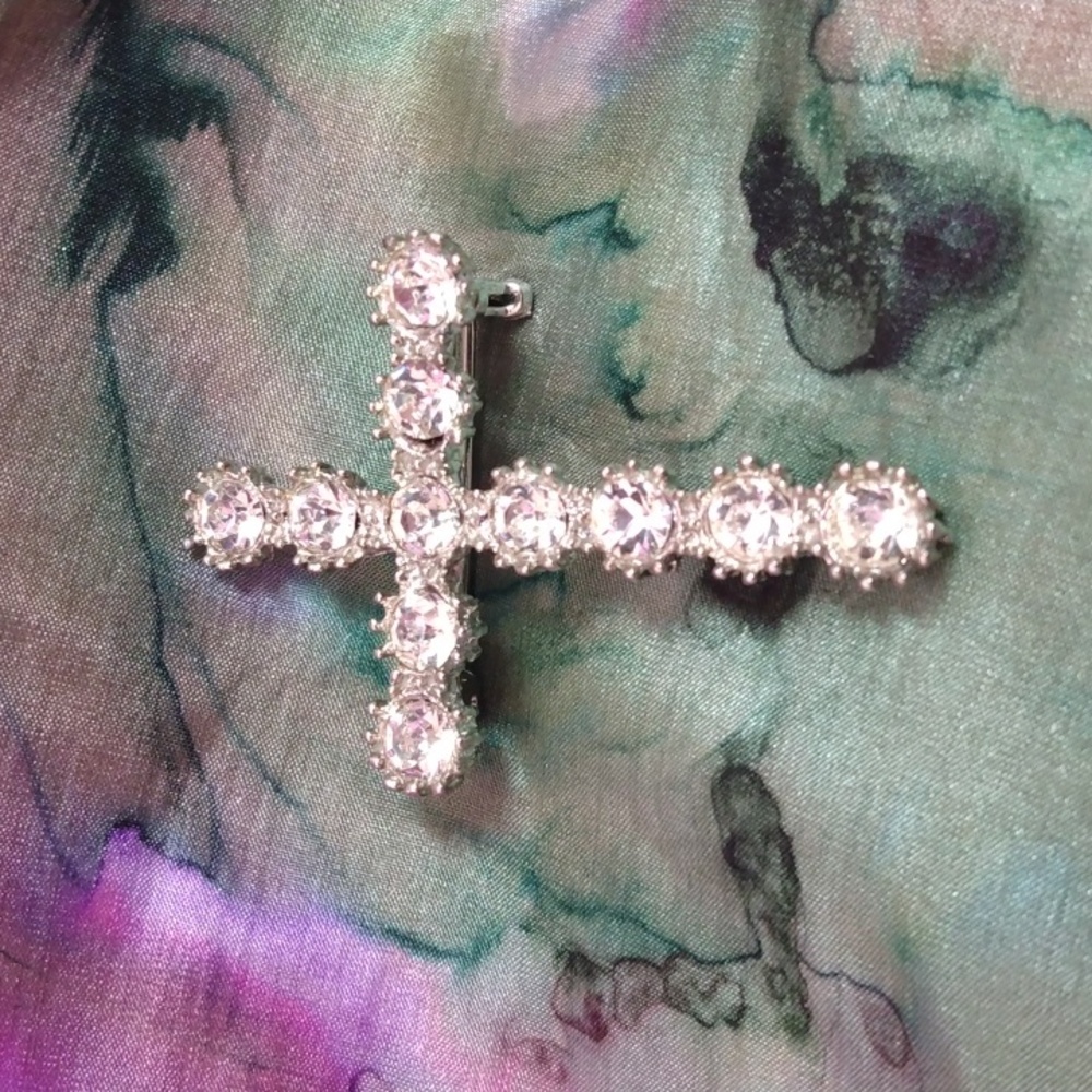 Vintage rhinestone cross pin brooch